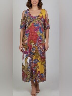 MSK Colorful Paisley Cold Shoulder Midi Dress Size XL Made in India